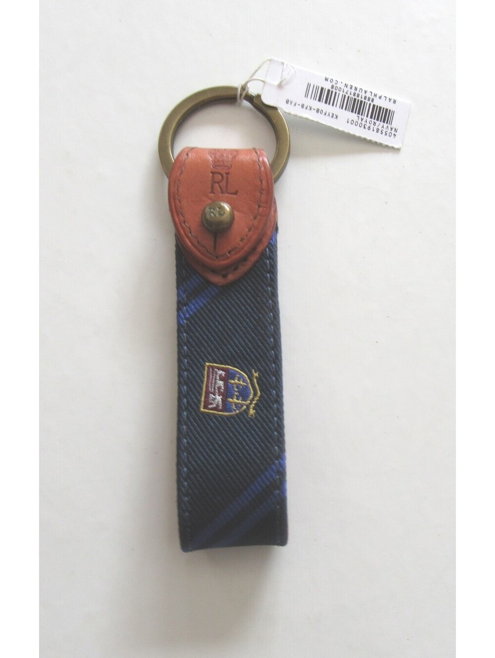 Polo Ralph Lauren Keychain Key Ring FOB Navy Blue w Crest NWT